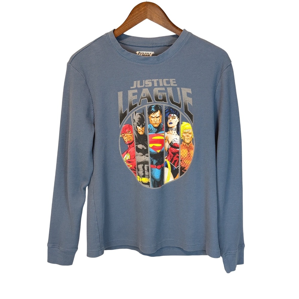 Mens DC Comics Justice League Long Sleeve Thermal Knit Shirt‎ Size Medium Blue